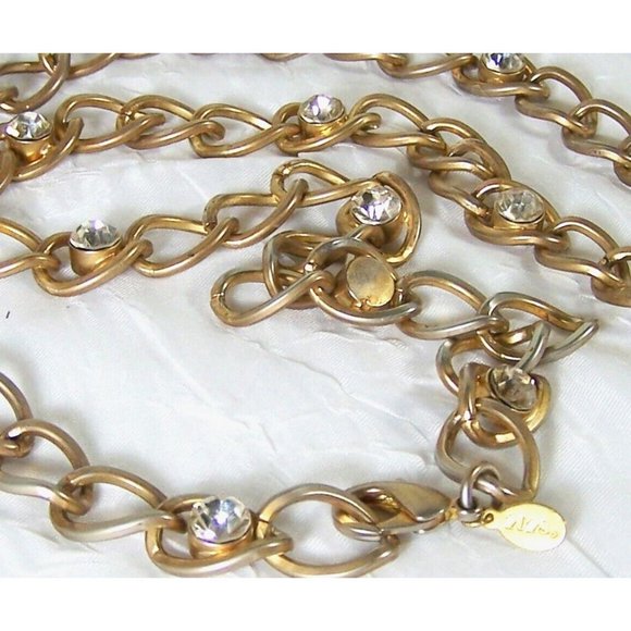 2028 Jewelry Matte Gold Tone & Rhinestone Necklace 30" - Picture 3 of 5